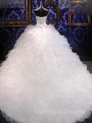 Wedding Dress And Shoes, Ball Gown Sweetheart Cathedral Train Organza Wedding Dresses With Beading