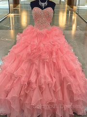 Prom Dress For Kids, Ball Gown Sweetheart Floor-Length Organza Evening Dresses With Beading