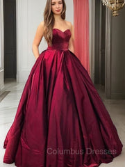 Bridesmaid Dresses Sale, Ball Gown Sweetheart Floor-Length Satin Prom Dresses With Pockets