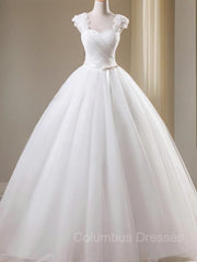 Wedding Dress Romantic, Ball Gown Sweetheart Floor-Length Tulle Wedding Dresses With Beading