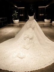 Wedding Dresses Classis, Ball-Gown Sweetheart Sequin Cathedral Train Tulle Wedding Dress