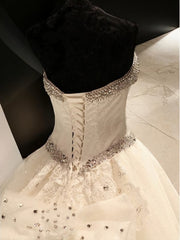 Wedding Dresses Classy, Ball-Gown Sweetheart Sequin Cathedral Train Tulle Wedding Dress