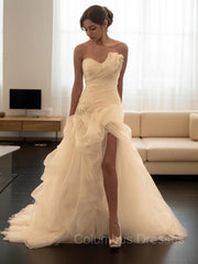Wedding Dresses 2029, Ball Gown Sweetheart Sweep Train Organza Wedding Dresses With Leg Slit