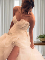 Wedding Dress Wedding Dresses, Ball Gown Sweetheart Sweep Train Organza Wedding Dresses With Leg Slit