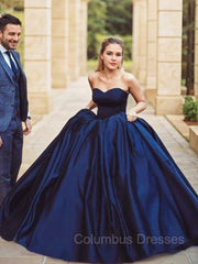 Formal Dresses For Wedding Guests, Ball Gown Sweetheart Sweep Train Satin Prom Dresses