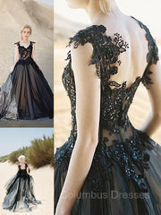 Party Dress For Teen, Ball Gown Sweetheart Sweep Train Tulle Evening Dresses With Appliques Lace