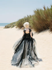 Party Dress For Teens, Ball Gown Sweetheart Sweep Train Tulle Evening Dresses With Appliques Lace