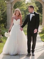 Wedding Dresses Cheap, Ball Gown Sweetheart Sweep Train Tulle Wedding Dresses