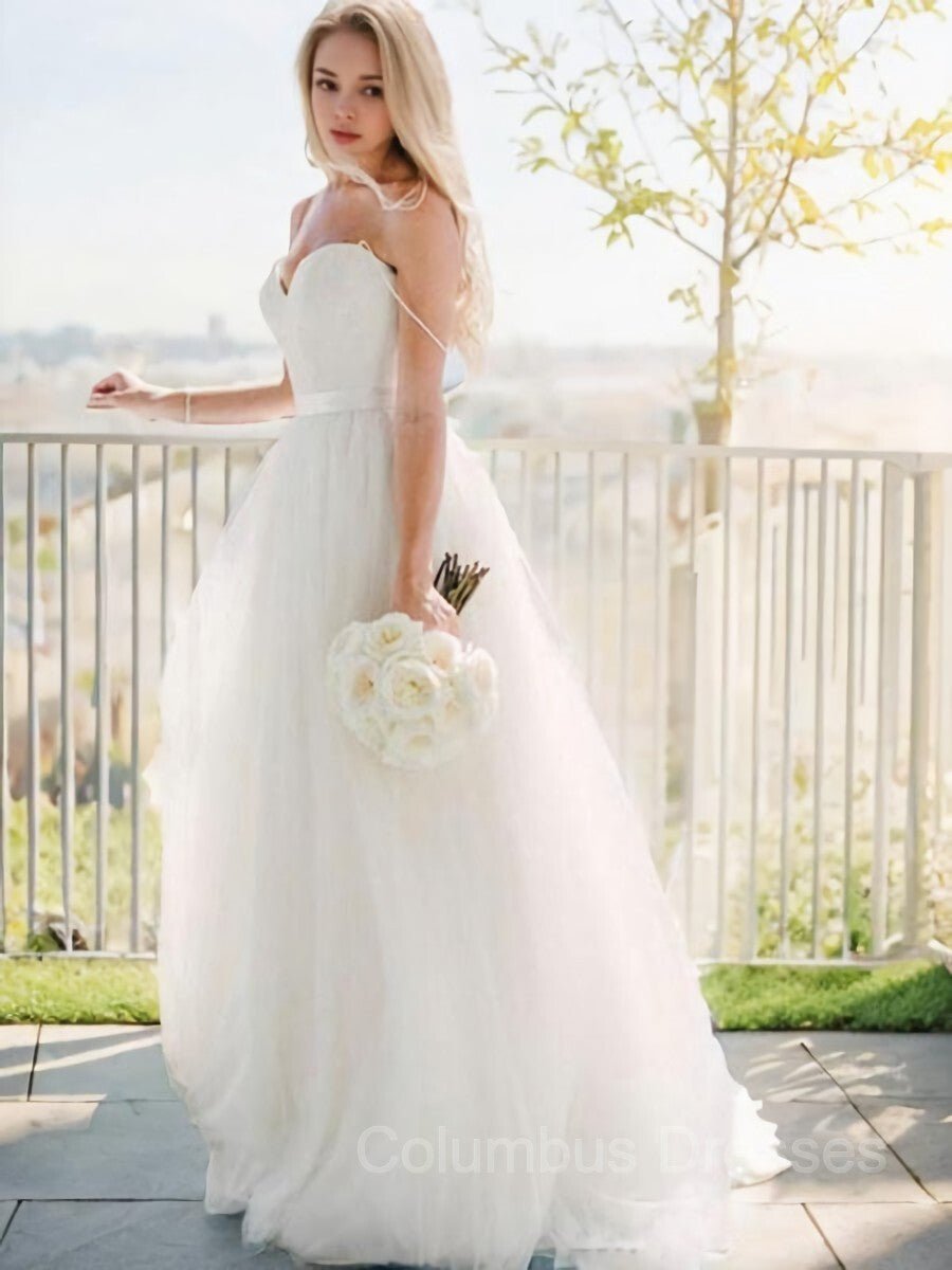 Wedding Dresses Under 107, Ball Gown Sweetheart Sweep Train Tulle Wedding Dresses