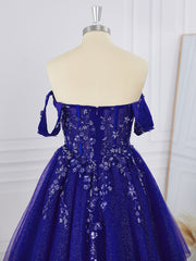 Evening Dresses Stunning, Ball-Gown Tulle Off-the-Shoulder Appliques Lace Corset Short/Mini Dress