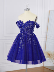 Evening Dresses For Party, Ball-Gown Tulle Off-the-Shoulder Appliques Lace Corset Short/Mini Dress