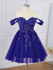 Evening Dress Stunning, Ball-Gown Tulle Off-the-Shoulder Appliques Lace Corset Short/Mini Dress