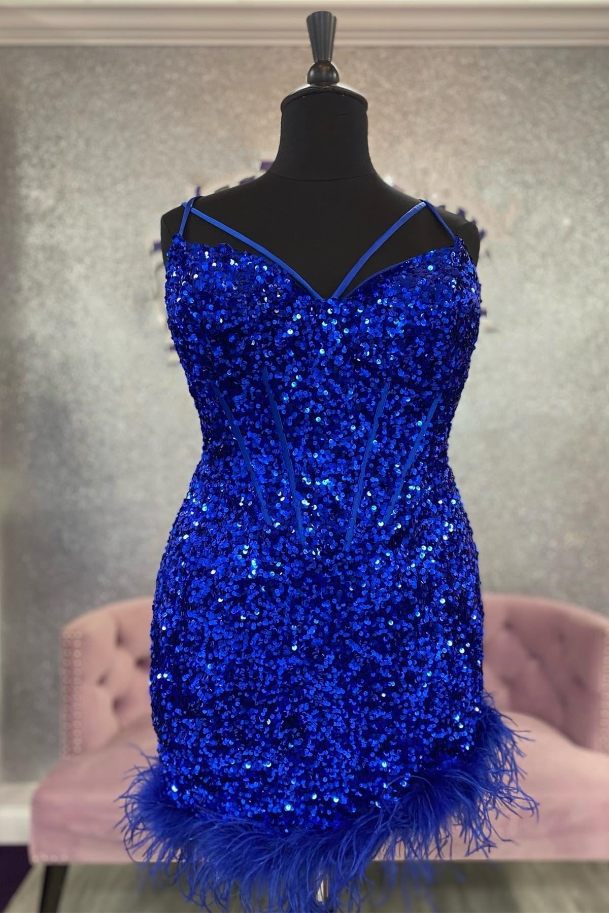 Formal Dress Stores Near Me, Feathers Red Sequin Straps Bodycon Short Homecoming Dress