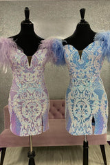 Prom Dress Long Elegant, Blue Deep Off-the-Shoulder Sequins-Embroidered Sheath Homecoming Dress