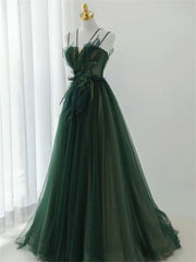 Prom Dresses For Warm Weather, Forest Style Emerald Green Beading Tulle Dress, Prom Dress Fairy,Evening Gown Graduation Party Dress