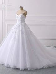 Wedding Dress Under 5000, Lace Applique Ball Gown Vestido Wedding Dresses Spaghetti Straps