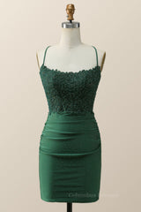 Midi Dress, Beaded Dark Green Appliques Bodycon Mini Dress