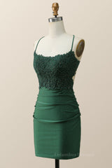 Elegant Prom Dress, Beaded Dark Green Appliques Bodycon Mini Dress