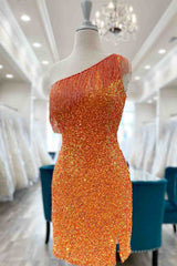 Wedding Dress Website, Beaded Fringe Orange Tight Short Homecoming Dress Cocktail Dresses Wedding