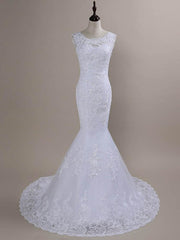 Wedding Dressed With Pockets, Beaded Lace Backless Mermaid  Wedding Dresses