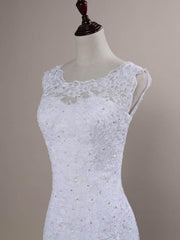 Wedding Dresses With Pocket, Beaded Lace Backless Mermaid  Wedding Dresses