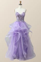Bridesmaid Dresses Hunter Green, Beaded Lavender Ruffles A-line Long Prom Dress