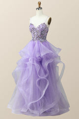 Bridesmaid Dresses Mismatched Neutral, Beaded Lavender Ruffles A-line Long Prom Dress