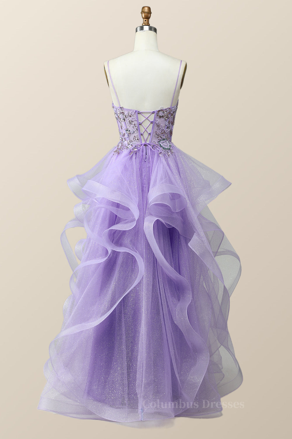 Bridesmaid Dresses Earth Tones, Beaded Lavender Ruffles A-line Long Prom Dress