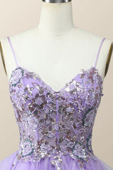 Wedding Decor, Beaded Lavender Ruffles A-line Long Prom Dress