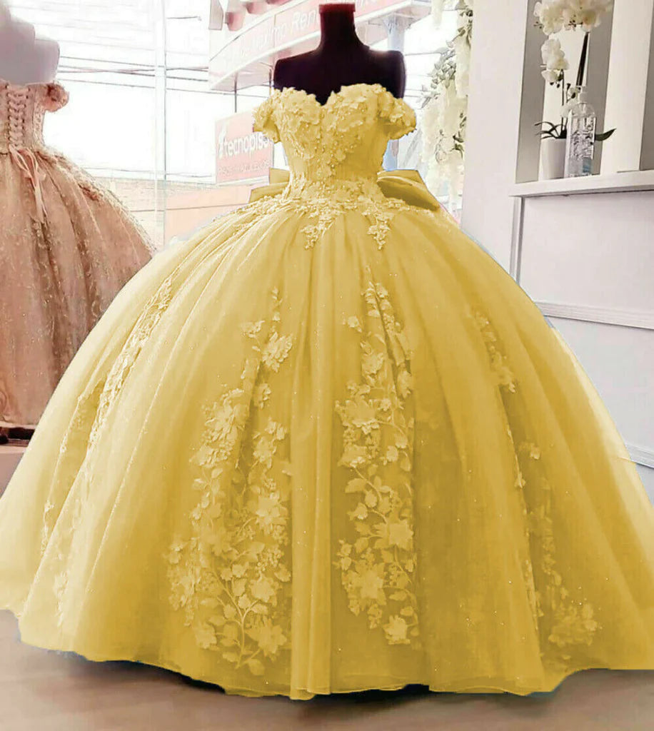 Party Dresses Online Shopping, Beaded Princess Quinceanera Dresses with Big Bow Sweet 15 16 Ball Gown