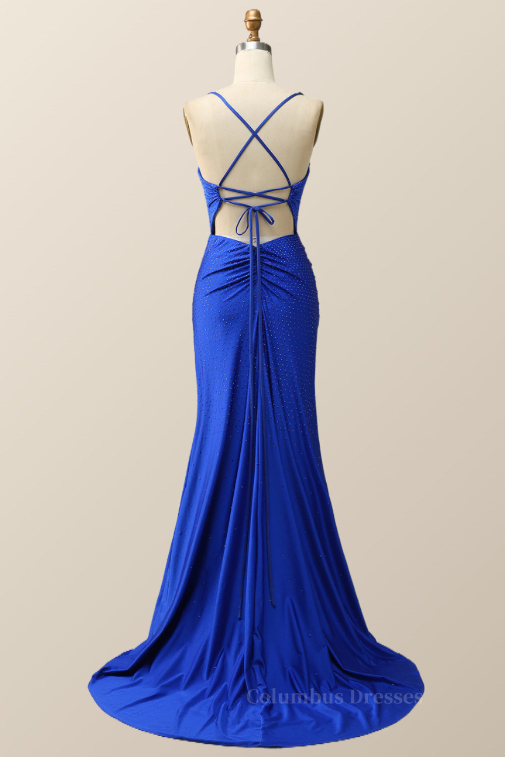 Homemade Ranch Dress, Beaded Royal Blue Satin Mermaid Long Formal Dress