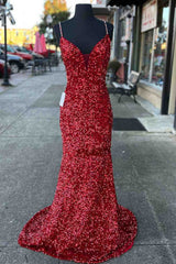 Bridesmaid Dress Shops Near Me, Beaded Straps Burgundy Sequins Mermaid Long Prom Dress,Evening Dresses Elegant