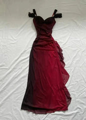 Красиві лінійні ремінці омбре Червона довга шифонська випускна сукня