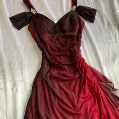 Kaunis linjahihnat ombre punainen pitkä sifonki prom -mekko