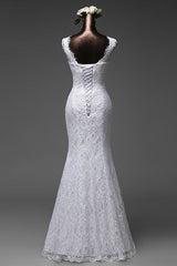 Wedding Dresses Boho, Beautiful Appliques Court Train Lace up Pure White Mermaid Wedding Dresses