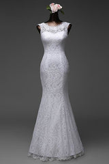 Wedding Dresses For Bridesmaids, Beautiful Appliques Court Train Lace up Pure White Mermaid Wedding Dresses