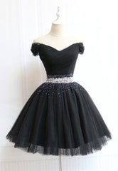 Prom Dress Inspirational, Beautiful Cute Charming Black Tulle V Neck Beaded Short Dress, Black Homecoming Dress