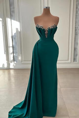Prom Dresses Brown, Beautiful Dark Green Long Prom Dress Strapless Mermaid Evening Gowns