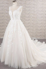 Wedding Dresses For Bride 2027, Beautiful Long A-line Tulle Lace Appliques Backless Wedding Dress