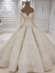 Wedding Dress V, Beautiful Long Sleevess V neck Appliques Ball Gown Wedding Dress