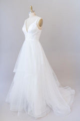 Wedding Dress Long Sleeve, Beautiful V-neck Tulle A-line Wedding Dress