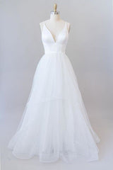 Wedding Dresses Mermaid, Beautiful V-neck Tulle A-line Wedding Dress