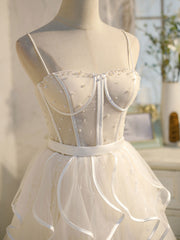 Party Dress Wedding Guest Dress, Beige Tulle Short Prom Dress, Mini/Short Beige Homecoming Dresses
