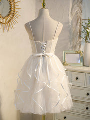 Party Dress Roman, Beige Tulle Short Prom Dress, Mini/Short Beige Homecoming Dresses