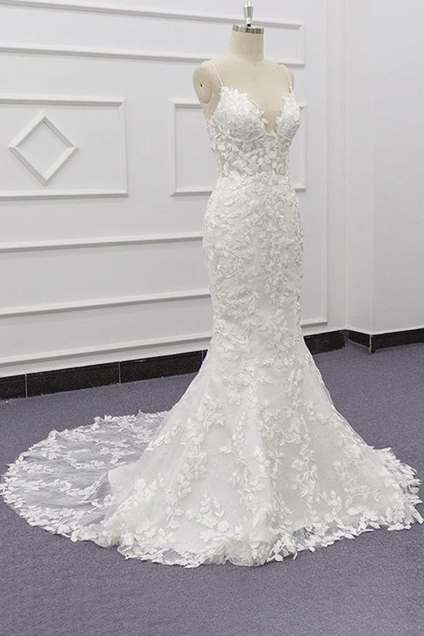 Wedding Dress Styles 2025, Best Long Mermaid Spaghetti Strap Appliques Lace Wedding Dress