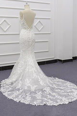 Wedding Dress Modern, Best Long Mermaid Spaghetti Strap Appliques Lace Wedding Dress