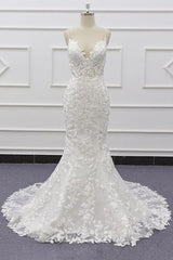 Wedding Dress Customizations, Best Long Mermaid Spaghetti Strap Appliques Lace Wedding Dress