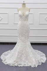 Wedding Dress Classic Elegant, Best Spaghetti Strap Appliques Mermaid Wedding Dress