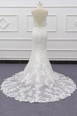 Wedding Dresses Classic Elegant, Best Spaghetti Strap Appliques Mermaid Wedding Dress