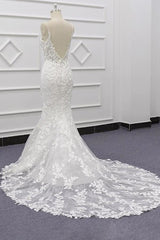 Wedding Dresses A Line Lace, Best Spaghetti Strap Appliques Mermaid Wedding Dress